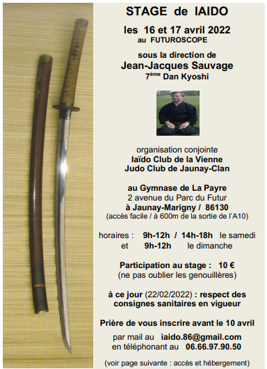 Stage Iaïdo du 16/17 avril à Jaunay-Marigny (86)