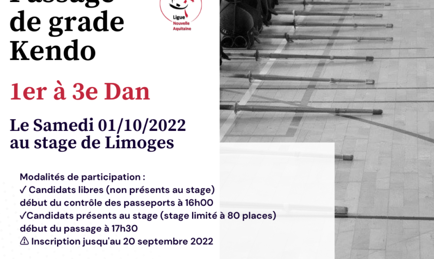 Passage de grade Kendo (1er-3e Dan) du 1er octobre à Limoges (87)